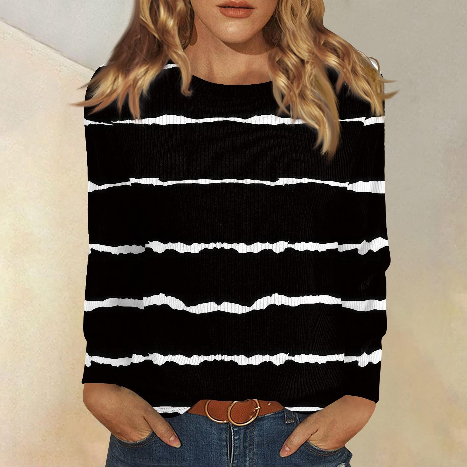 

Длинные рукава топы для женщин футболка повседневные принты топы футболка круглый вырез пуловер блузка XXXL чёрный