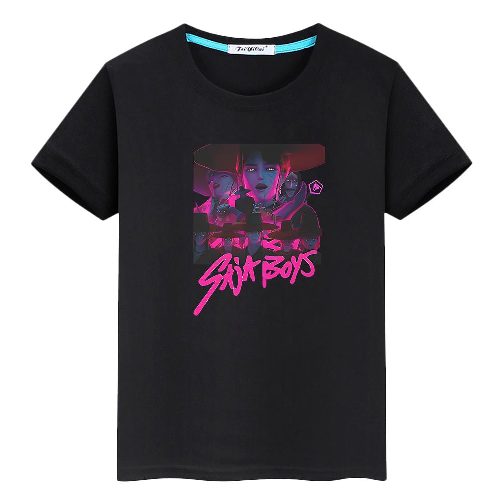 Saja Boys Print t shirt for kids boy 10year 100%Cotton kpop demon hunters anime Short Kawaii Tees Cute Tops y2k girls clothes