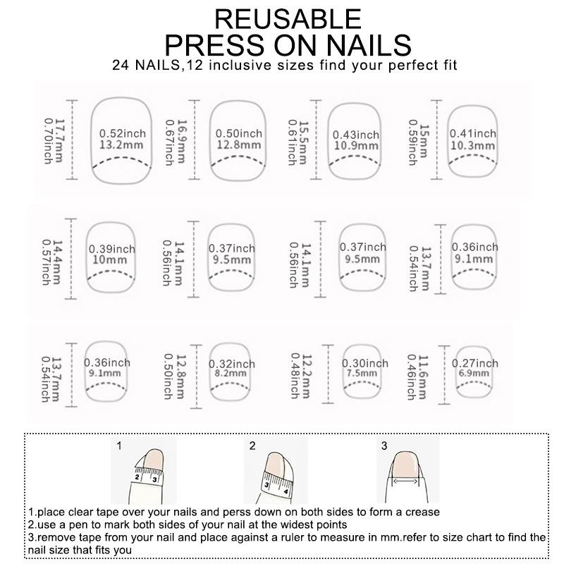 24pcs Full Cover Acrylic Press-On Nails Fake Nails Set, Artificial Nails Manicure Nail Art Supplies