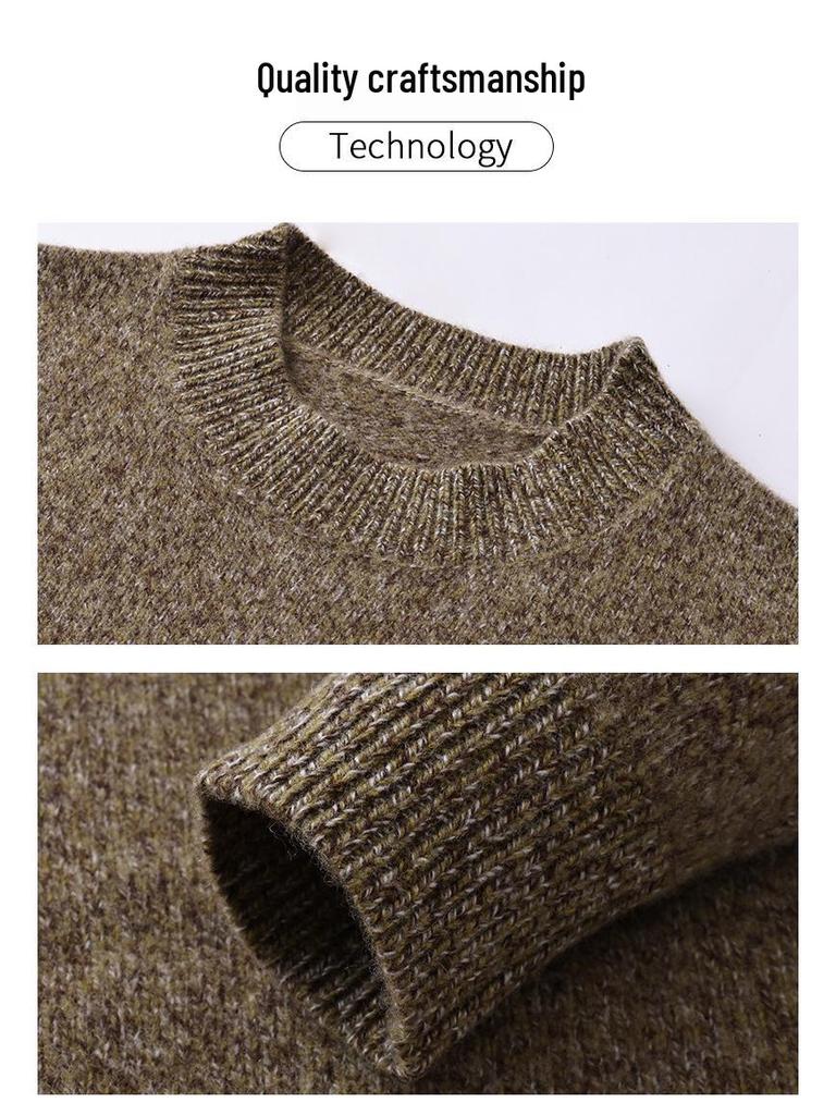 Men's Hengyuanxiang 100% Pure Wool Slub Sweater - Round Neck, Warm, Autumn/Winter 2025 Collection