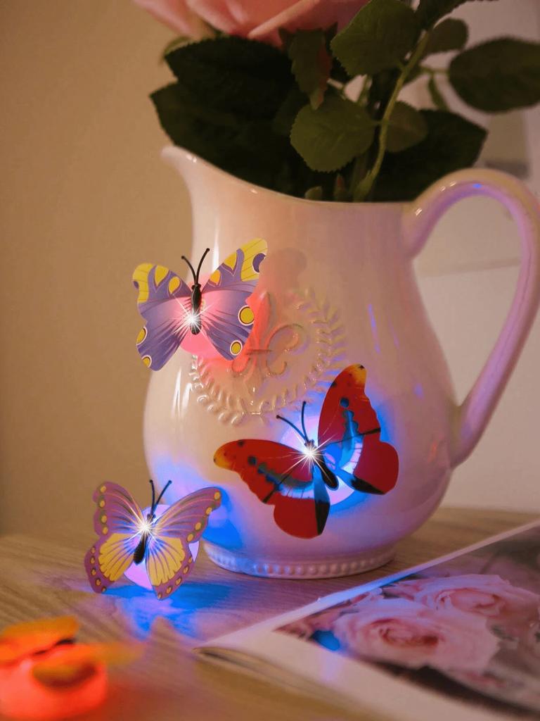 Non-Toxic 12Pcs Random Plastic Creative Butterfly Decoration Home 3D Night Light Wall Stickers Christmas Festival Home Decoration