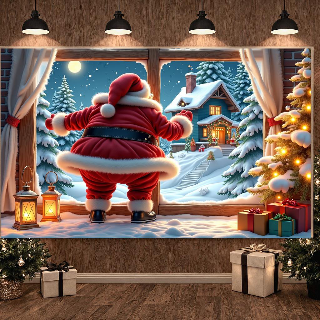 Holiday Backdrop Santa Claus Theme Xmas Display Holiday Event Background Red White Color Xmas Party Backdrop For Christmas Party