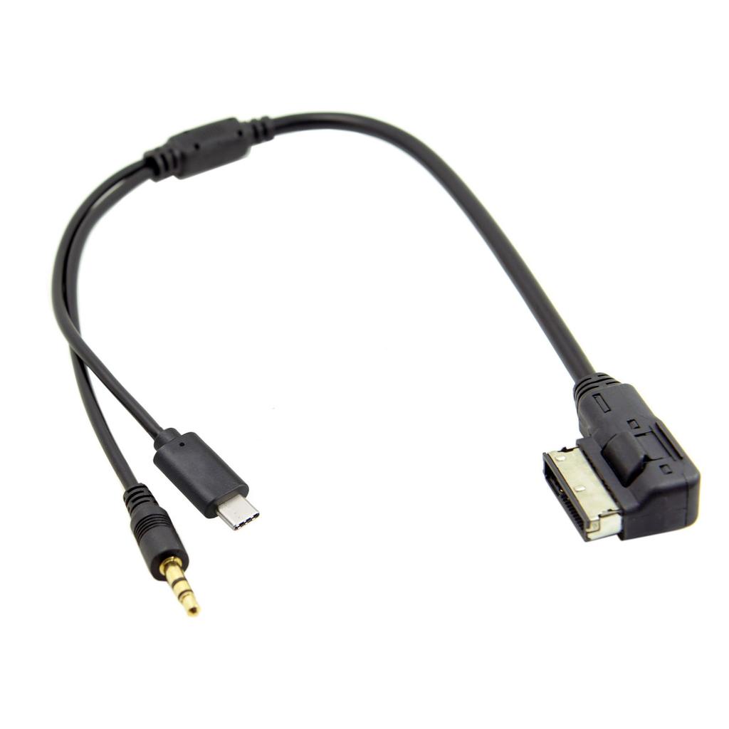 Cablecc Media In AMI MDI zu Stereo 3,5 mm Audio & USB-C AUX Adapterkabel