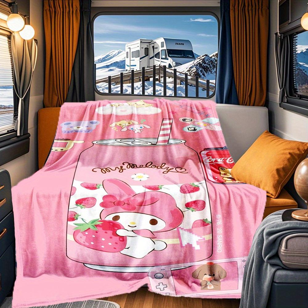 1pc StrawberryMyMelody RV Blanket, Digital Printed Flannel Blanket, Multi-Purpose Four Seasons Hypoallergenic Quilt for Sofa, Bed, Office, P