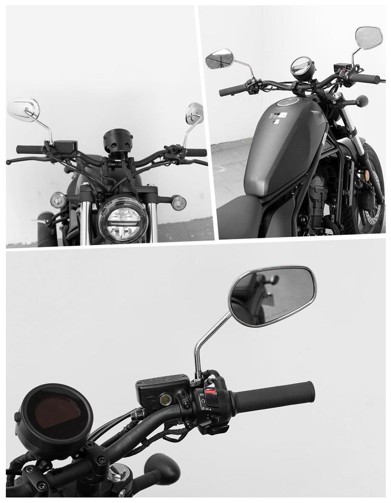 KEMIMOTO Motorcycle Mirror 10mm Left and Right Set Mirror Adjustable Universal Easy to Install Oval Silver KM3106 [Father's Day] Off-Road 360°