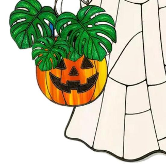 Cute Ghost Sun Catcher Ornament with Lanyard Easy to Hang Stained Glass Suncatcher Gothic Window Hanging Decoration