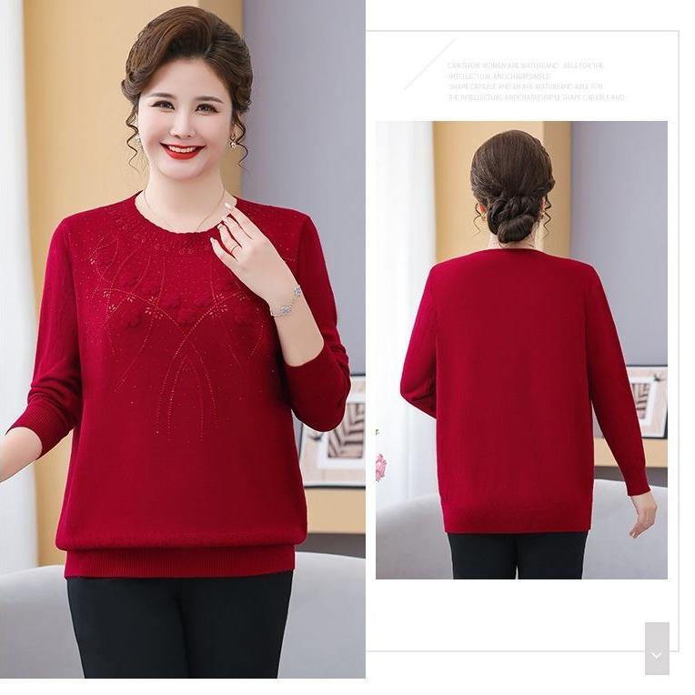 Women's Loose Plus-Size Sweater Autumn and Winter Crew Neck Printed Knitwear Soft and Skin-Friendly Stretch Pullover Top