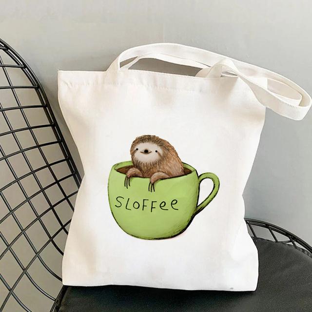 Shopper Sloth Hanging from Branches Printed Tote Bag Women Harajuku Shopper Handbag Girl Shoulder Shopping Bag Lady Canvas Bag