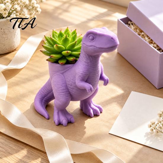 Flower Pot Decoration 3D Printed Dinosaur Planter Pot, Tyrannosaurus Rex Flowerpot for Succulents and Shape Holder Small Plants, Decorative