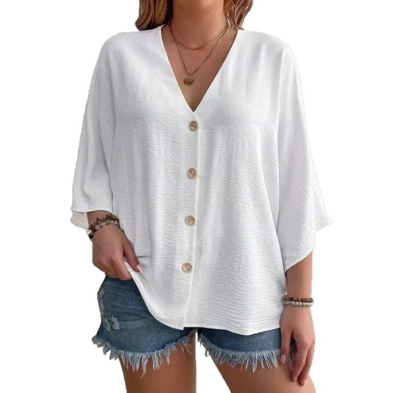 Women's Plus Size 2025 V-neck Button Casual Cotton Linen Cardigan Top