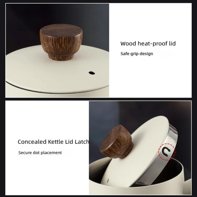 Kaffee-Gießkanne mit 304 Metallkörper, Holzgriff und abgewinkeltem Hals für ruhige Hand-Tassen-Routinen Täglich