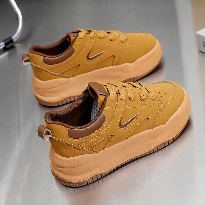 

Весенние новые маленькие белые туфли на толстой подошве, женская корейская версия, одинаковые по цвету студенческие туфли для скейтбординга с круглым носком, кроссовки для уличной стрельбы 40