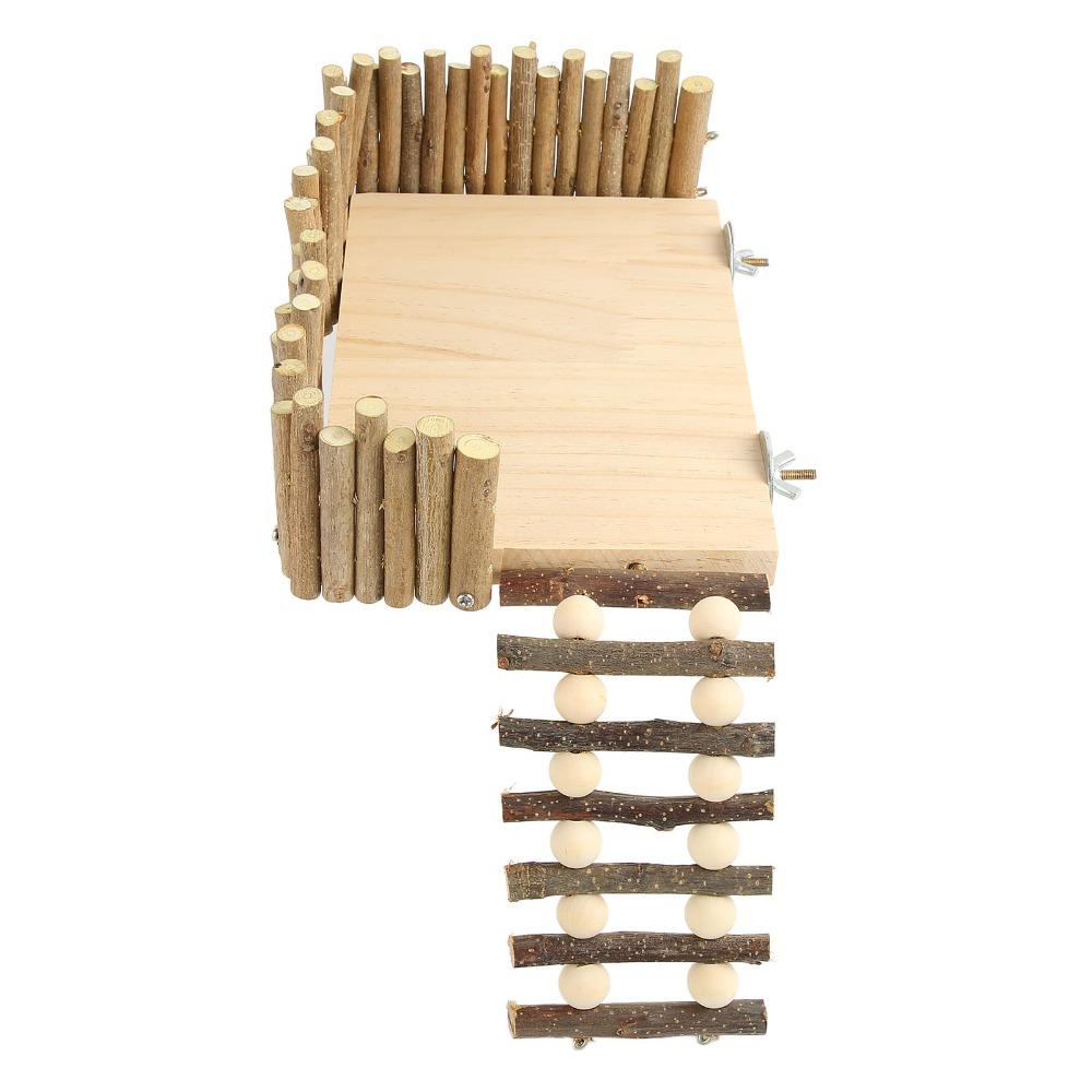 1 set Log Hamster Climbing Platform Handcrafted Wood Wooden Chewing Toy Screw Type Stable Hamster Activity Platform Golden Bear