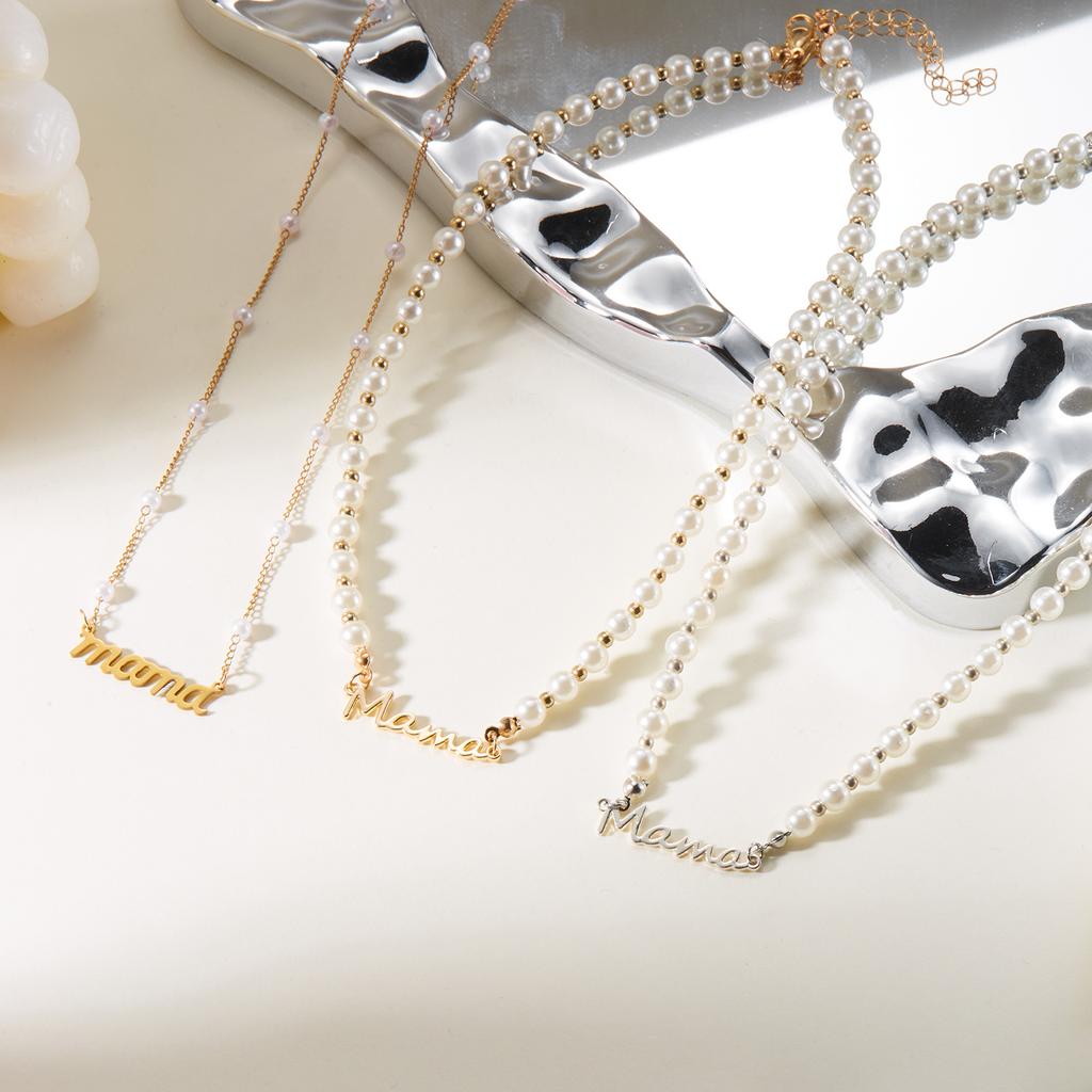 New Elegant Mother's Day Imitation Pearl Bracelet Charm Mama Letter Pendant Stainless Steel Bracelet for Women Jewelry Mom Gift