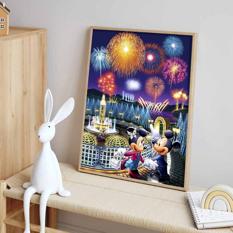 Disney Diamond Fireworks Spectacular Theme Illustration Mickey and Minnie 5D Mosaic Craft Hobby DIY Gift Home Decoration Embroidery