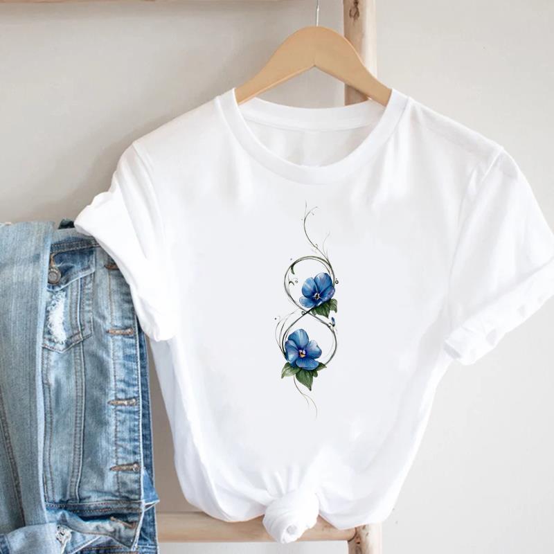 (Asian Size) letter love flower Lady Female Top Graphic Short Sleeve T-shirts Printed Fashion Clothing Women Casual T Shirt Tee