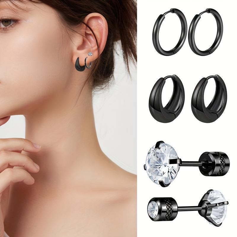 6 Pairs Hypoallergenic Stainless Steel Black Cubic Zirconia Stud Earrings Set For Men And Women Simple Fashion Jewelry