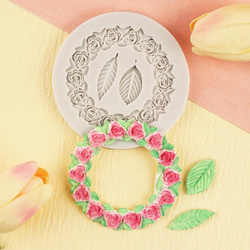 Silikonform för DIY Rosblad Spegelram Fondant Bakform Tårta Chokladform