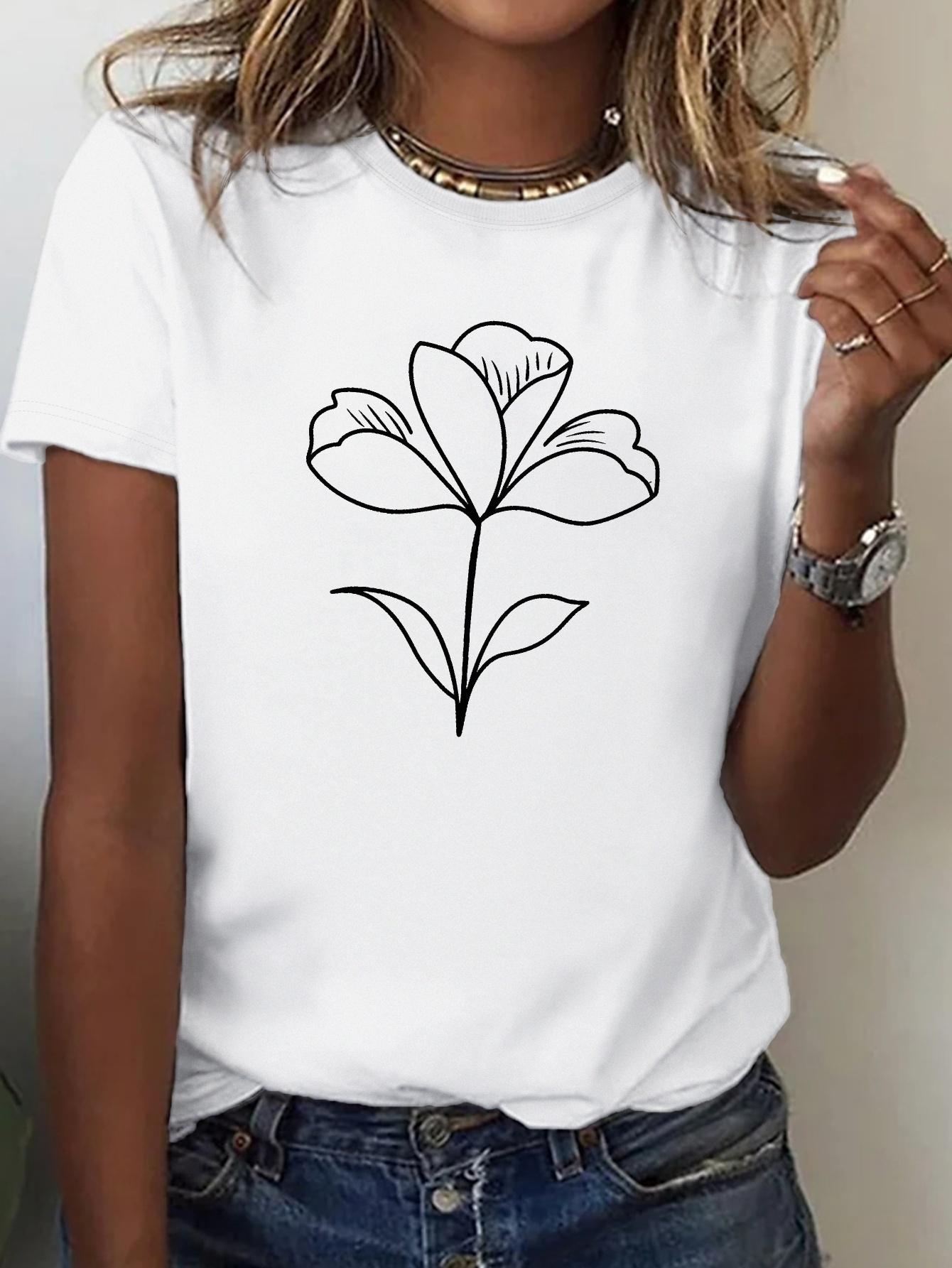 

Minimalist Single Flower Pure WoUnisex Tshirt Harajuku Short Sleeve Casual WoUnisex Tshirt Clothing Street Tops Aesthetic Clothes 4XL