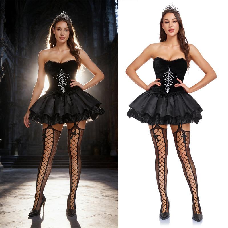 Costume da Strega Gotica in Tessuto di Poliestere per Appassionati di Cosplay di Halloween