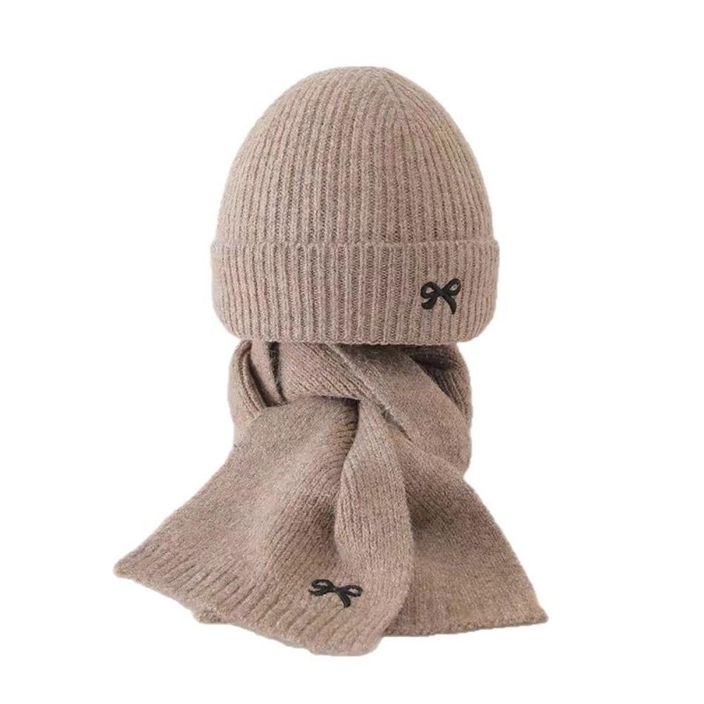 Warm Scarf Hat Set Bow Embroidery Neck Warmer New Pullover Cap  For 2-8Y