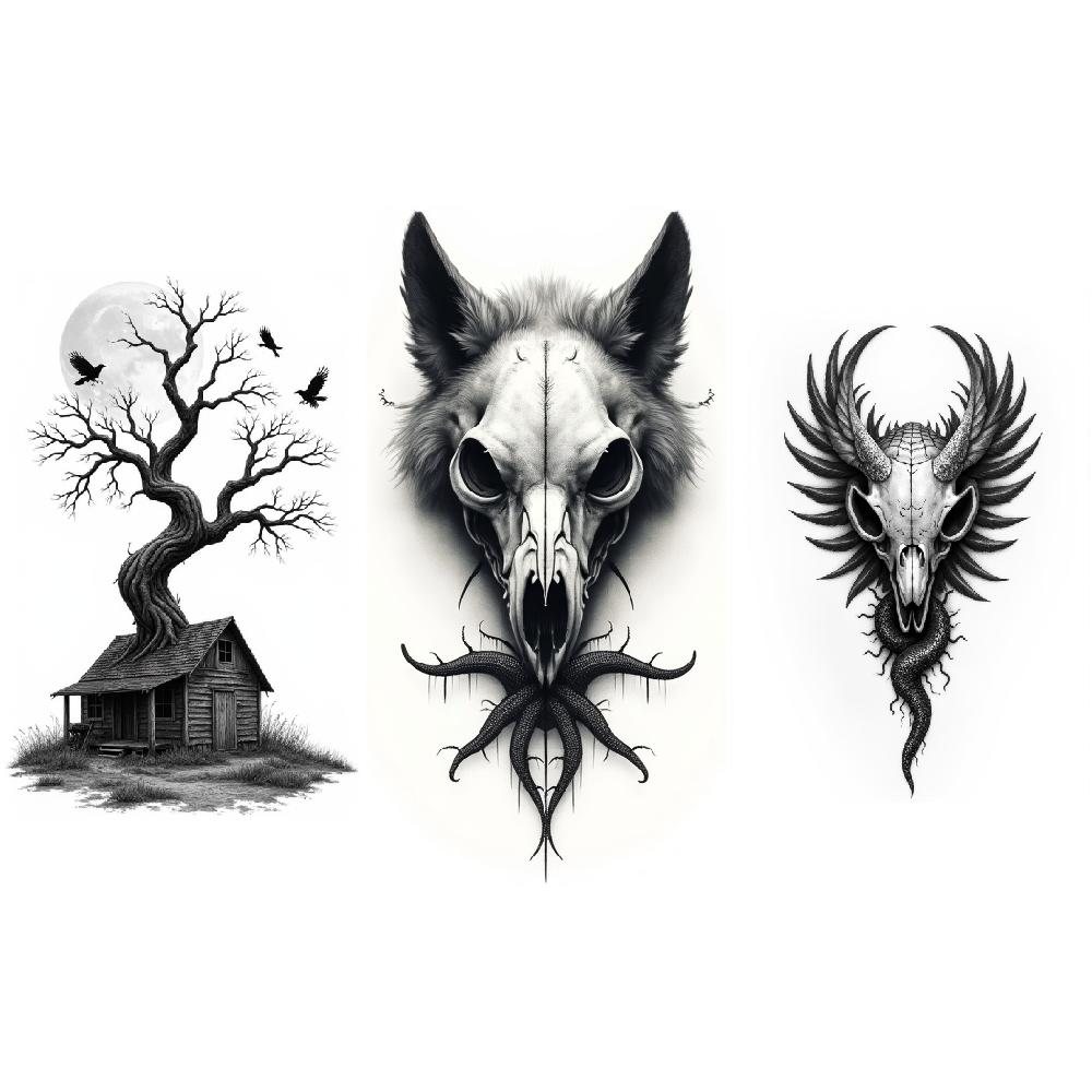 3pcs Temporary Tattoo Realistic Temporary Tattoos Skull With Snake Skull With Roses Deer Skull For Women Adults Men