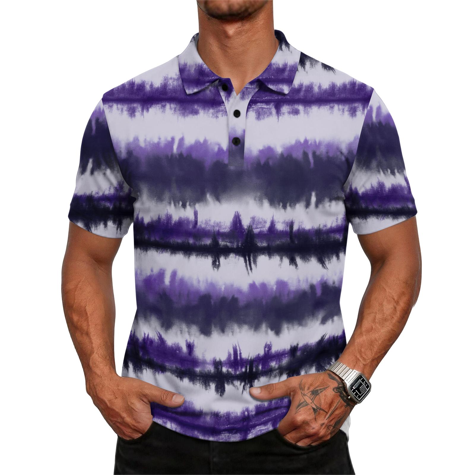 

Men s casual loose-fitting fashionable tie- patterned printed short-sleeved T-shirt top XL фіолетовий
