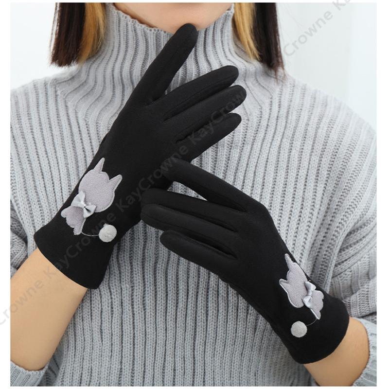 New Fashion Gloves for Women Winter Elegant Velvet Warm Touch Screen Windproof Riding Skiing Cute Cat Student Cycling Glove