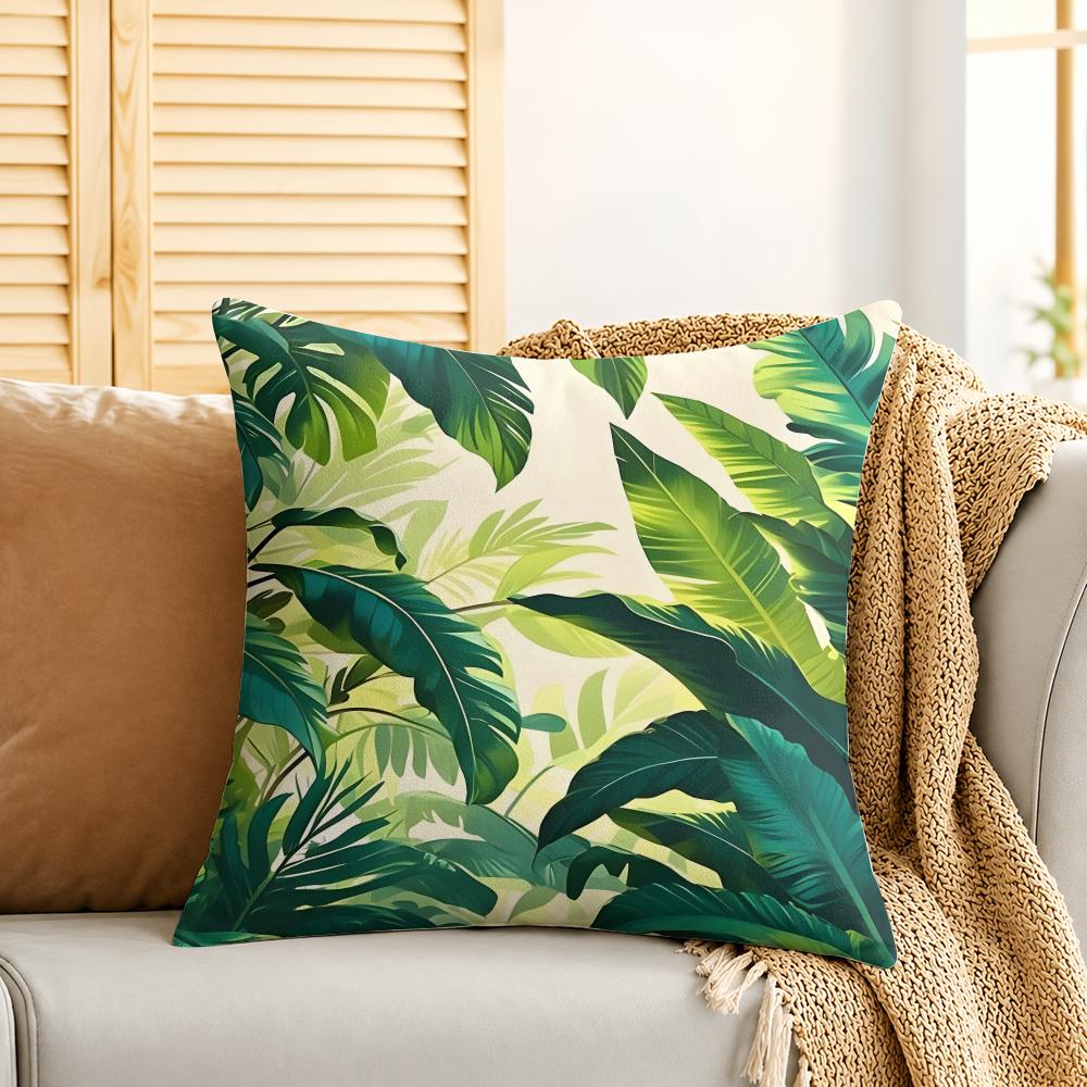 Palm Leaves Simplicity Cushion Cover Silky Short Plush Invisible Zipper Dustproof Sofa Pillow Case For Home Decor