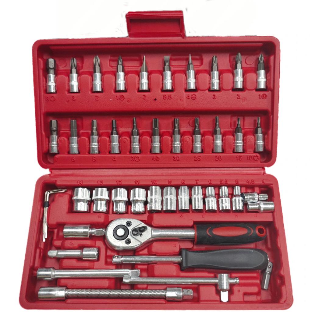 Factory Direct Sale  Hard Case 46-Piece Auto Repair Socket Wrench Set with Screwdriver and Ratchet Tools (as the picture,Hand Tool Kits-red)