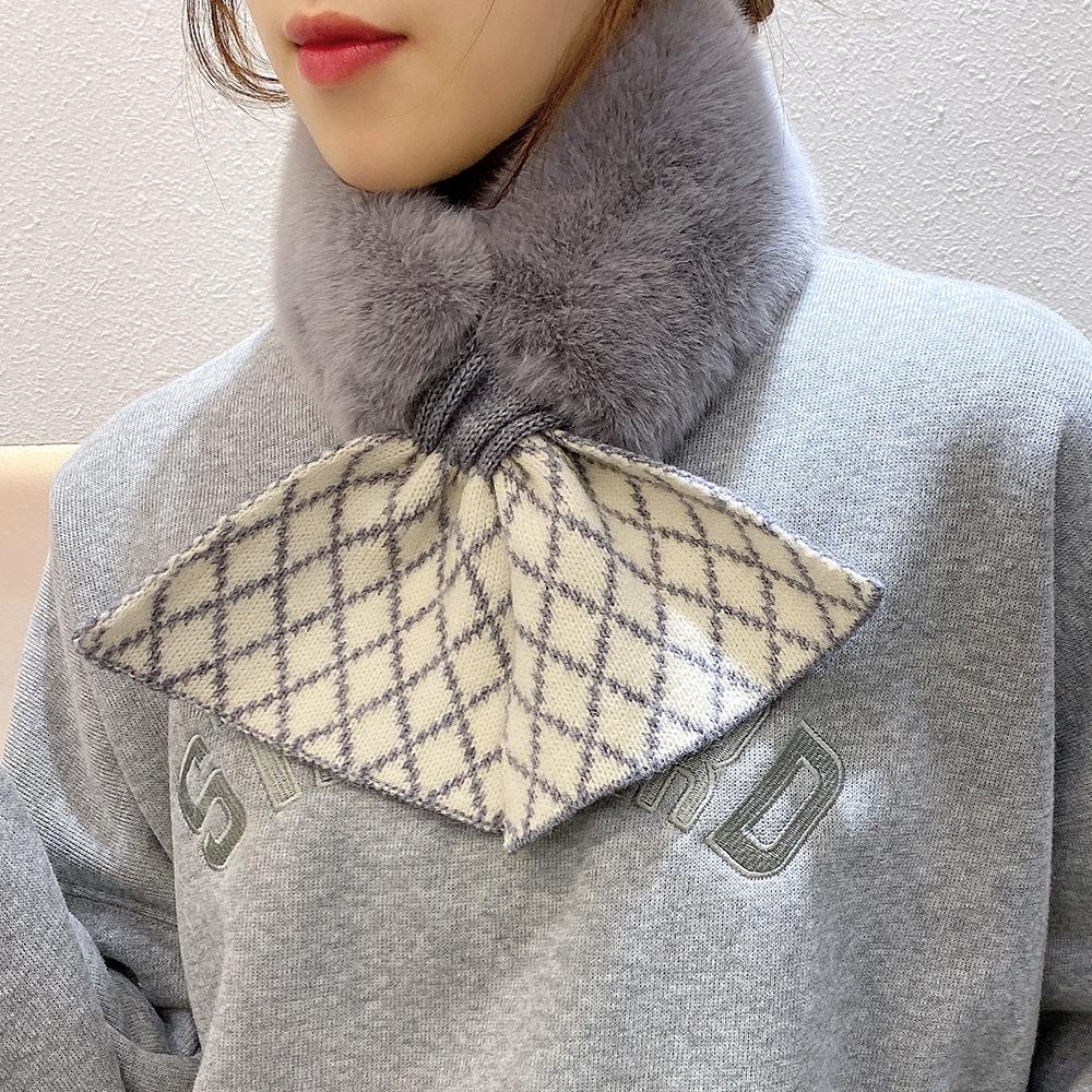 Pletená vlněná šála v korejském stylu s plyšovým akcentem - Hřejivý zimní nákrčník pro ženy a studenty