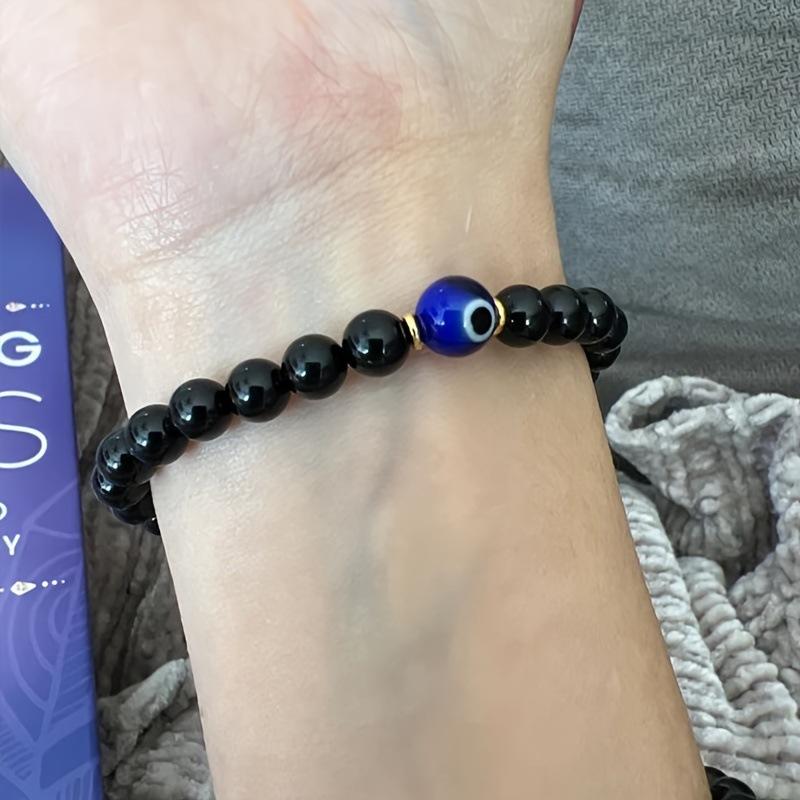 Evil Eye Black Tourmaline Protection Beaded Bracelet Healing Stress Relief Bracelet For Women Men