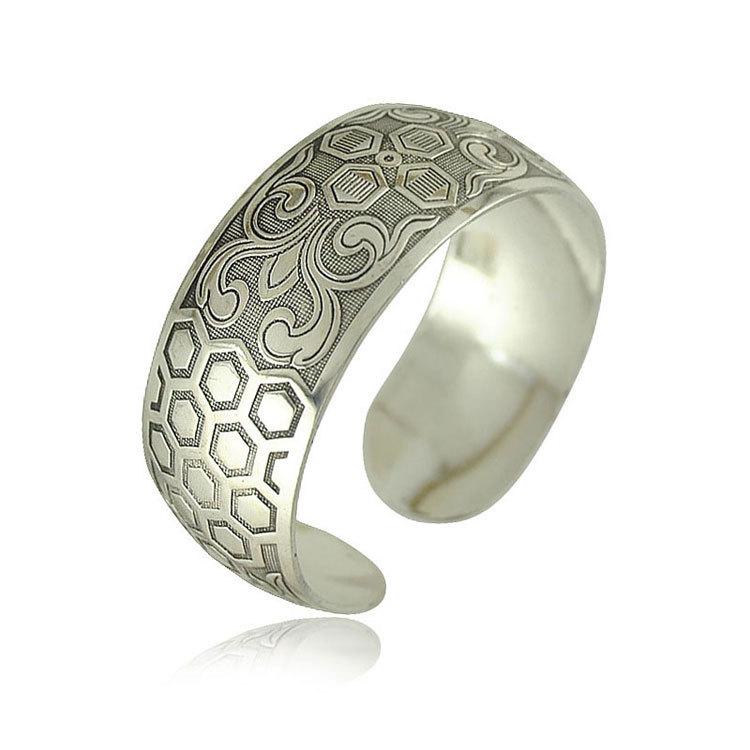 Ancient Silver Tibetan Decoration Engraved Opening Bracelet, Ethnic Style Retro Wide Bracelet, Bracelet