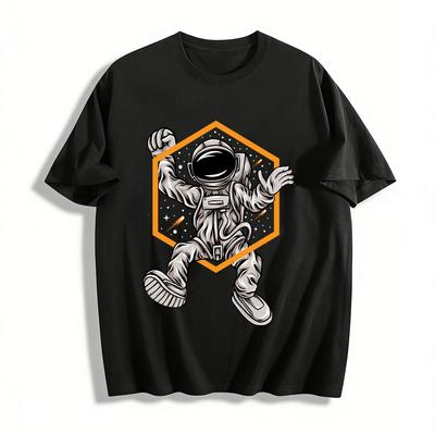 Astronaut Print Casual T-Shirt Unisex Loose Breathable Top Pure Cotton T-shirt