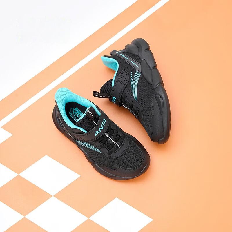 Anta Velcro Low Top Kids Running Shoes Kids sneaker Black Blue A312249935H-3