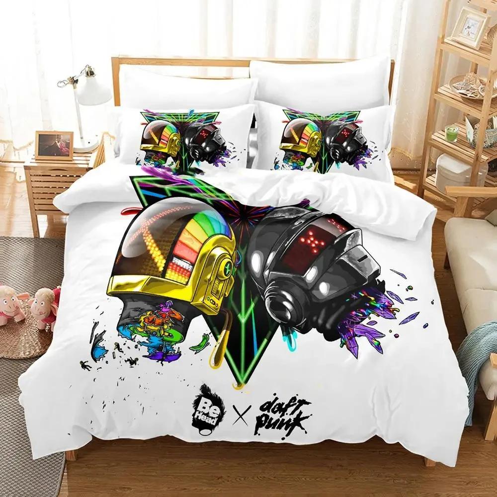2024 Hip Hop Daft Punk Erwachsene Jungen Cartoon Anime 3-teiliges Set Kawaii 3D Bettbezug-Sets Doppelbettwäsche Neu