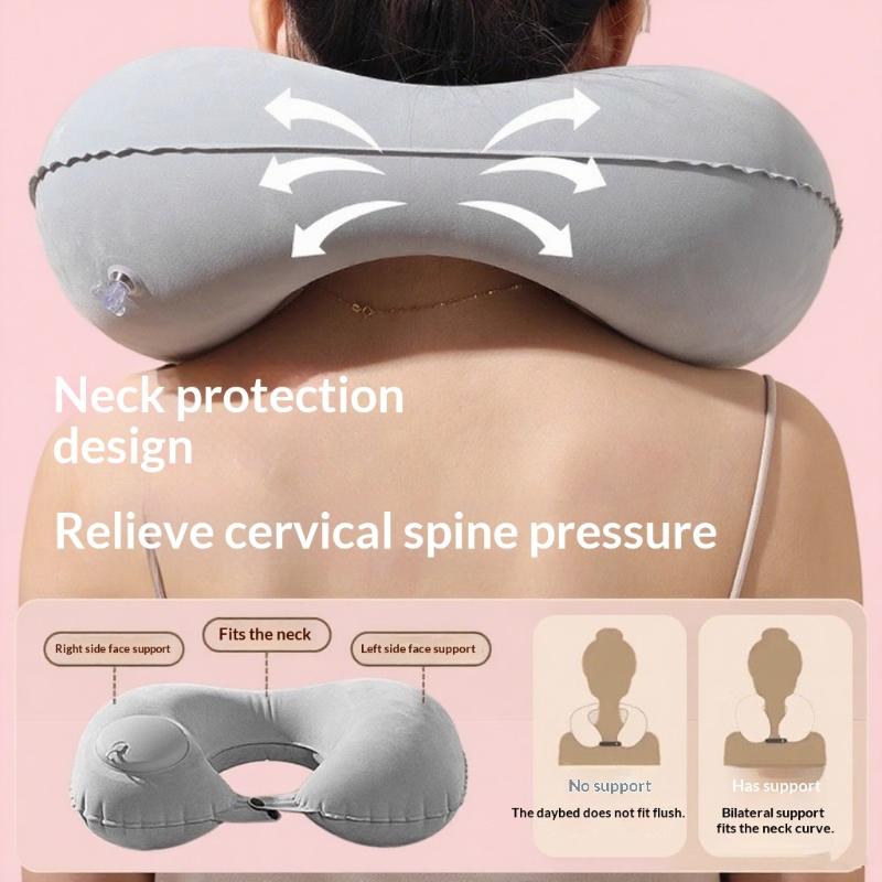 Flocking Inflatable Portable Neck Pillow That Can Be Stored And Self Filled Suitable For Outdoor Travel Business Trips Camping