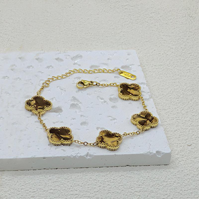 

Браслет из пяти цветков с четырьмя листочками клевера, высотой 15 мм, двухсторонний браслет из ракушек 18 карат без потери цвета 18K