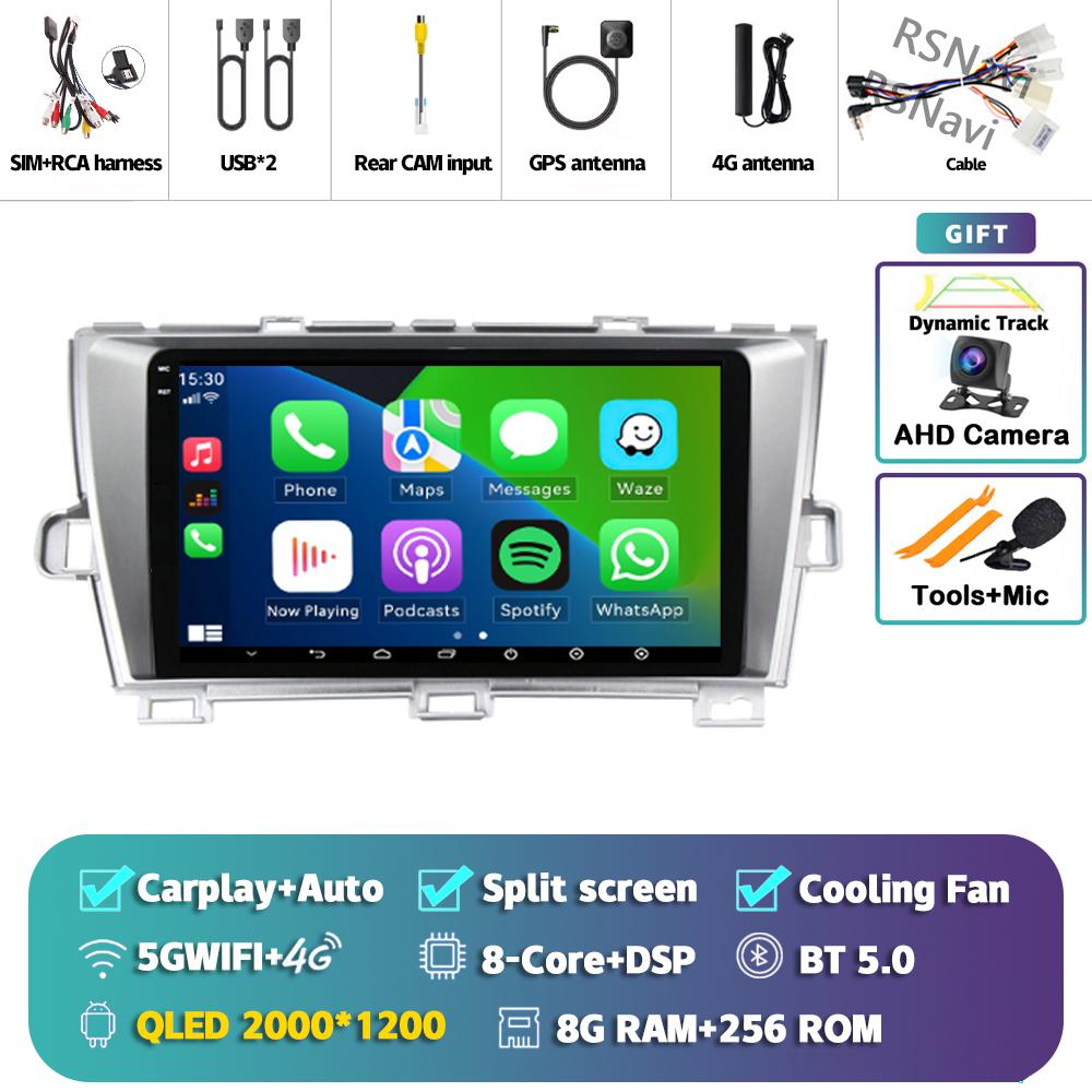 Android 14 Carplay Auto For Toyota Prius 2009 - 2015 Car Radio 4G+WIFI Player Multimedia Stereo 360 Camera Navigation Video GPS