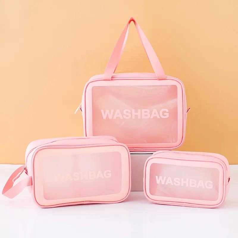 3-piece Set Waterproof Transparent Cosmetic Bag Ins Female Senior Convenient Large Capacity Travel Toiletry Bag Cosmetic Bag