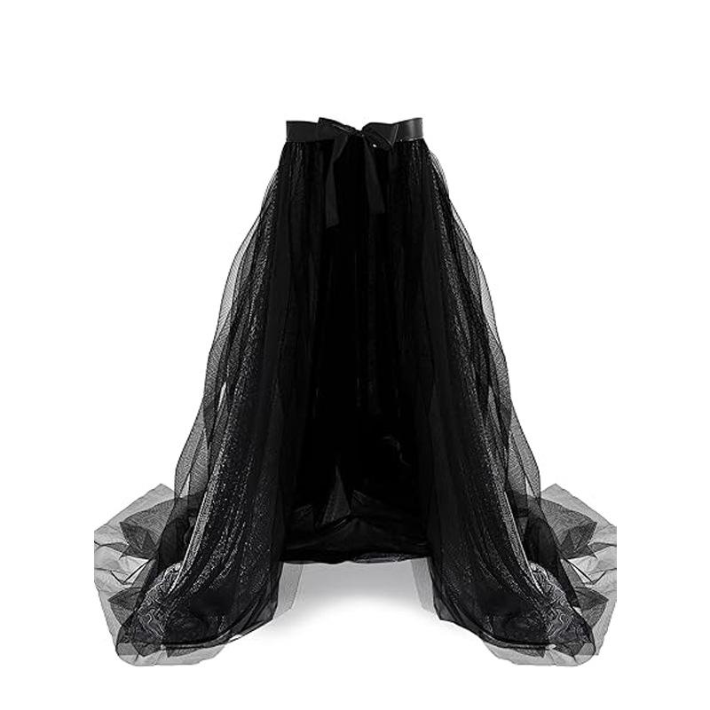 Black Tulle See-Through Midi Skirt Evening Dress - Vintage Prom and Party Attire