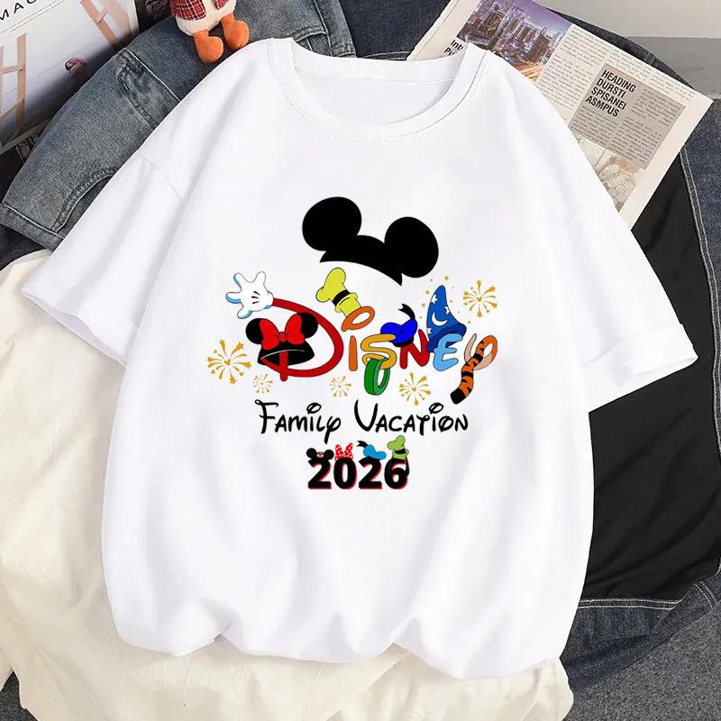 2026   Trip Mickey Minnie Mouse White TShirts Y2k Fashion Unisex Streetwear Casual Tops Cotton Casual Loose Short Sleeve