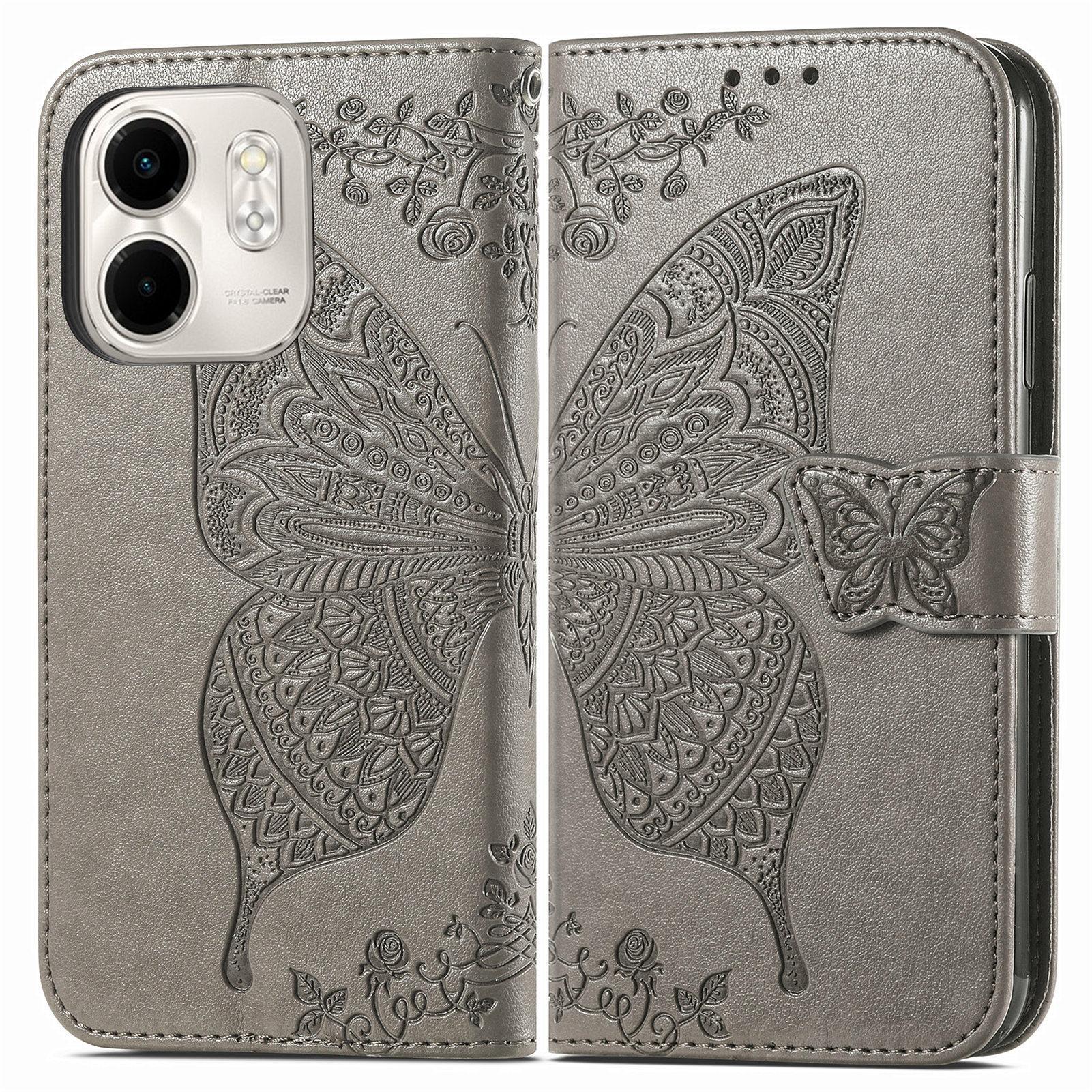 

For Infinix Smart 9 4G Case PU Leather Wallet Phone Cover Butterfly Pattern Grey