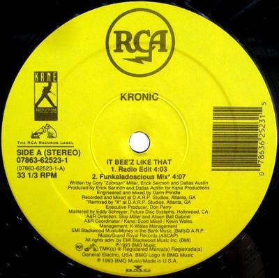 12inch Record KRONIC - It Bee'z Like That 07863625231 RCA, Kane Produ 1993 US Rap & Hip-Hop/R&B Used