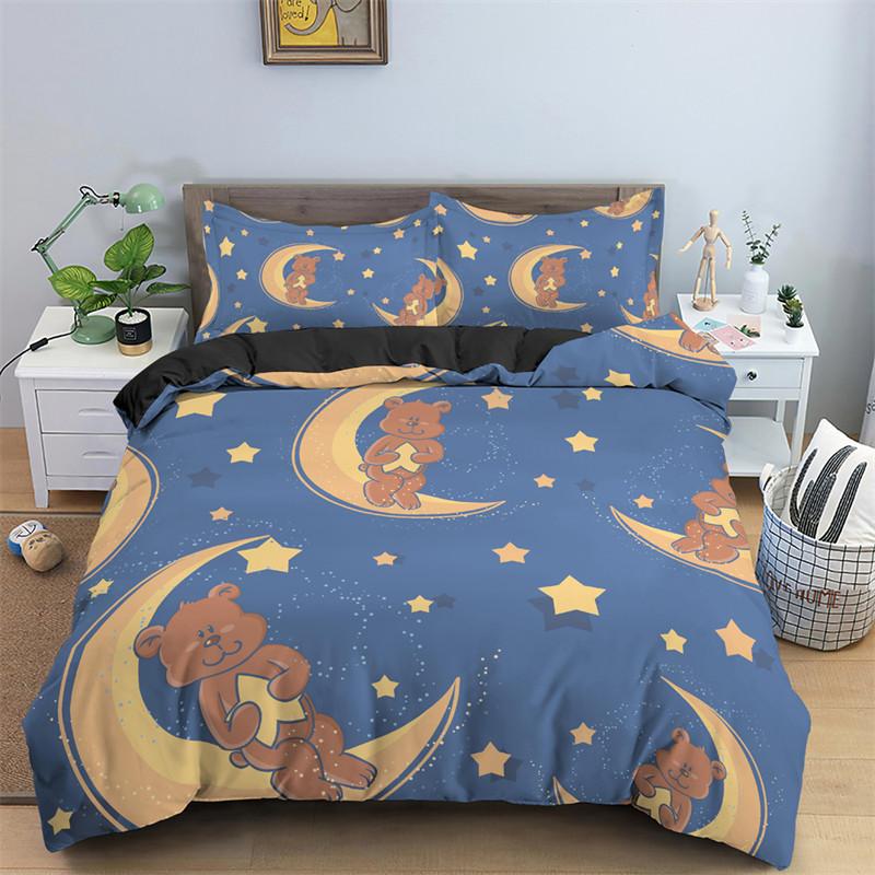 Cartoon Bear Duvet Cover 3PCS Bedding Set Microfiber Twin Full For Girls Kids Cute Animals Comforter