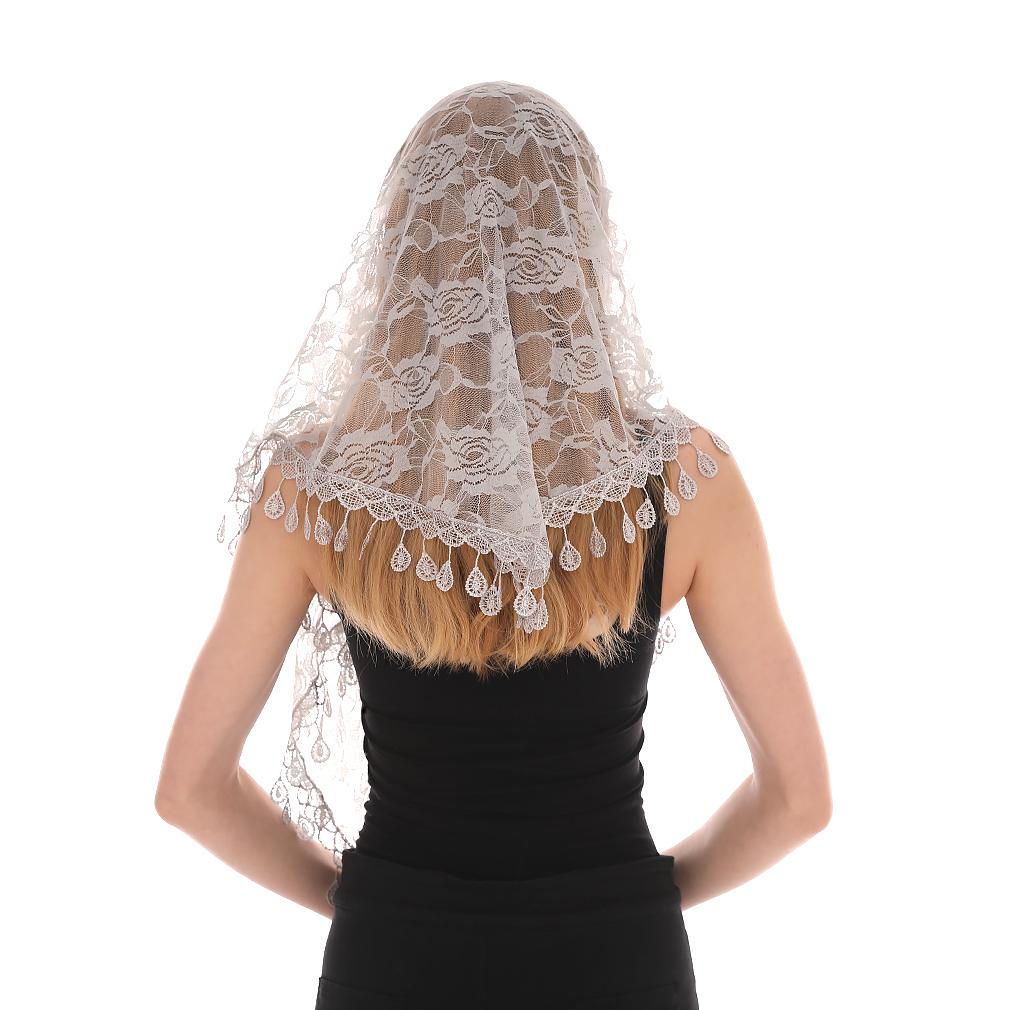 Embroidered Scarf for Church Shawl with Spanish Fringes Christian Veil Spanish Mantilla Lace Shawl Floral Women Handkerchief