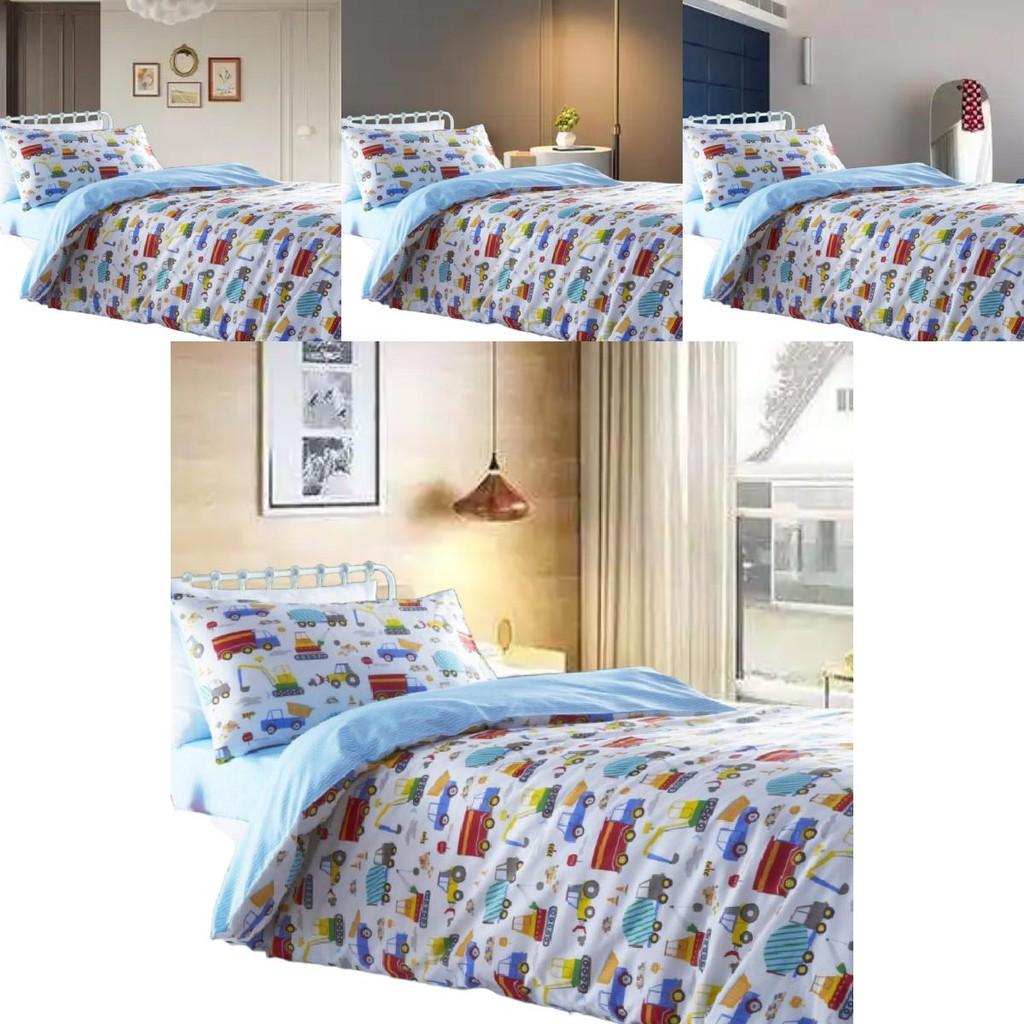 Car Trucks Diggers Cartoon Pattern 3d Digital Printed Bed Set With Polyester Cotton For Kids Bedroom Decor