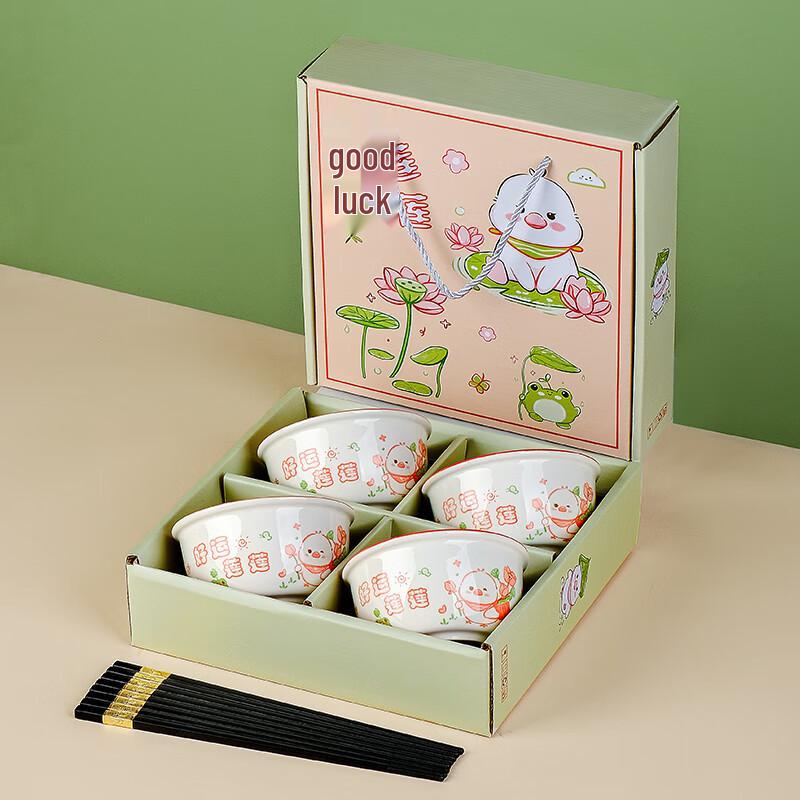 Керамическая Миска и Палочки для Еды Подарочный Набор «Удачи»