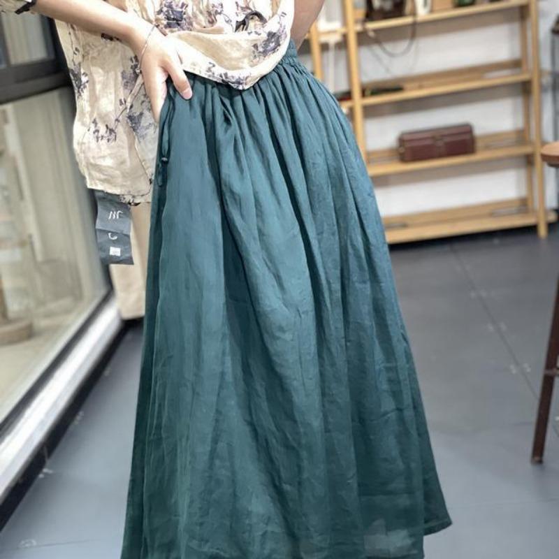 Japanese Literary A-line Skirt High Waist Large Cotton Linen Skirt for Women In Summer