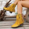 Fashion New Studed Metal Buckle Block Heel Single Boots Women's Fashion Pointed Toe Suede Tassel Boots
